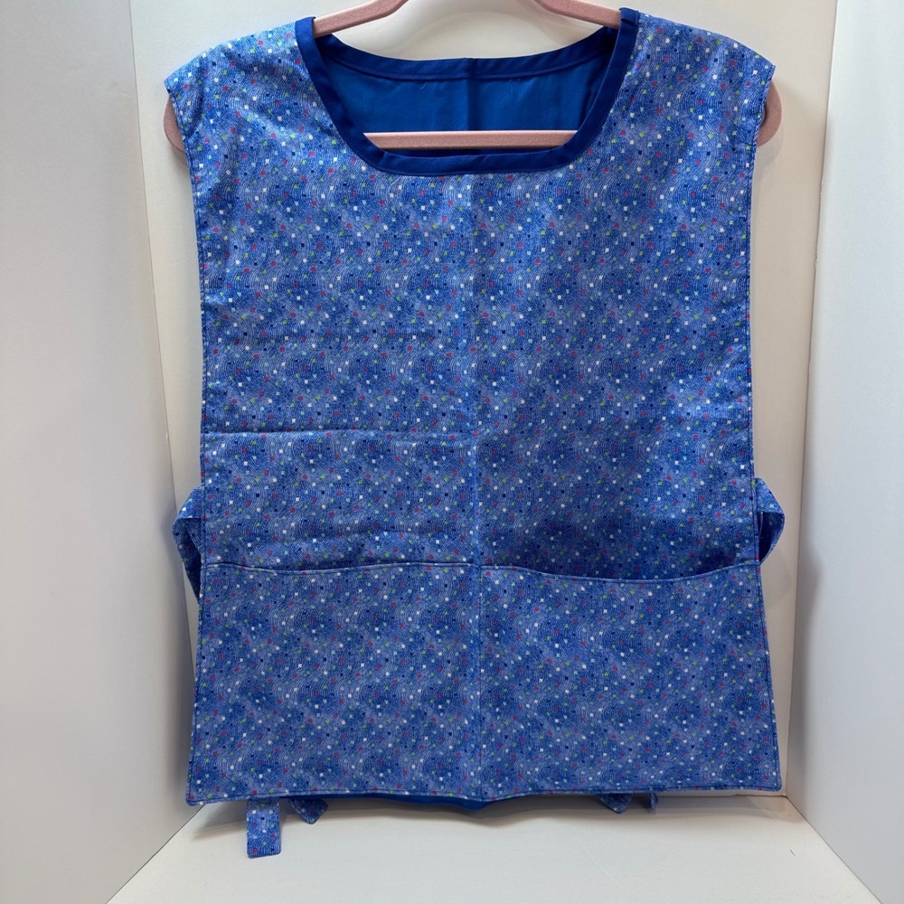 Handmade Blue Geometric‎ Print Tabard Cobbler Apron Side Tie Pockets Craft Smock